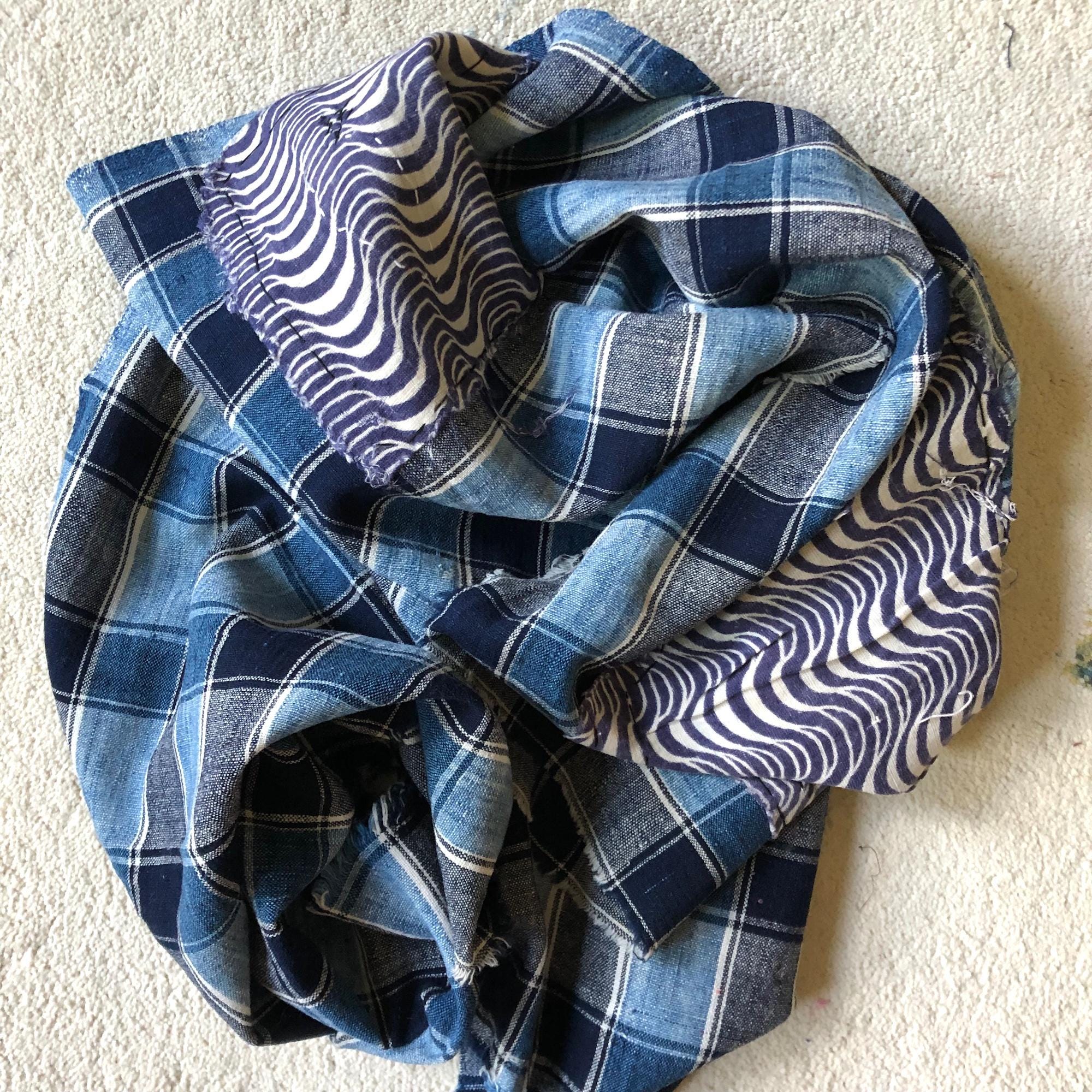 Japanese Indigo Blues & White PLAID Mended Boro Cotton