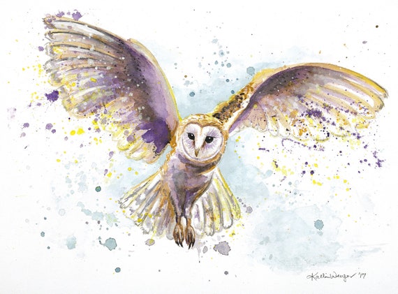 Flying Owl Watercolor Print Splatter Painting Unique Gift Etsy Flying Owl Watercolor Print Splatter Painting Unique Gift Etsy