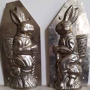 Rare Large Vintage  Easter Bunny Rabbit Sitting on  a Toadstool Two Part Metal Chocolate Mold, Collectors Item, Easter Chocolate