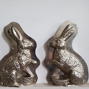 Large Vintage  Easter Bunny Rabbit Standing with Basket Two Part Metal Chocolate Mold with Clips, Collectors Item, Easter Chocolate 30 CMS H