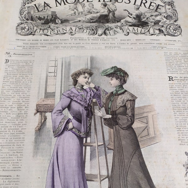 Antique 1903 French Woman's Fashion Magazine, La Mode  Illustre de la famille Journal, French fashion history, Paris Fashion Journal No.7
