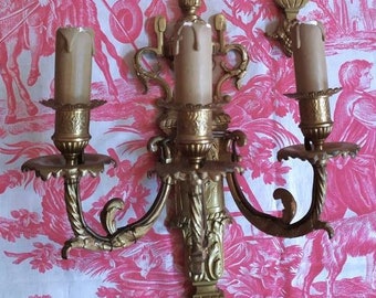 Pair of Antique French Louis XV Rocaille  Style 3 arm Wall Sconces , Chateau Chic, French Decoration, French Candle Holders, Rococo Style