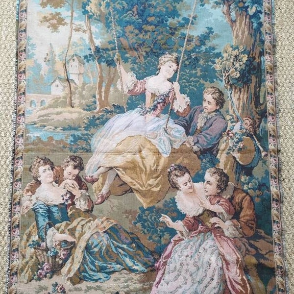 Huge Vintage French Romantic  Tapestry  Wall Hanging, Very Good Condition, French country Style, Romantic Deco, made in France, chateau chic