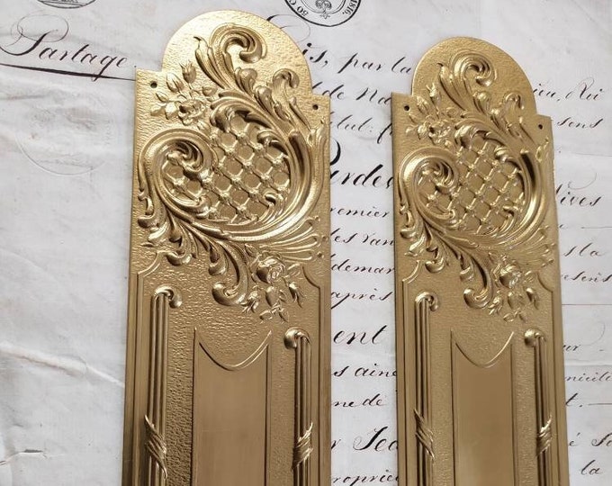 Set of 2 Antique French Louis XV Rocaille Style Finger Plates Empire Plaque Door Push, Finger