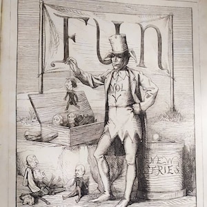 Libro inglés raro y muy coleccionable de 1867 que contiene 6 meses de Fun Magazine Volumen 5 Antique Punch Era, Satírico Victoriano