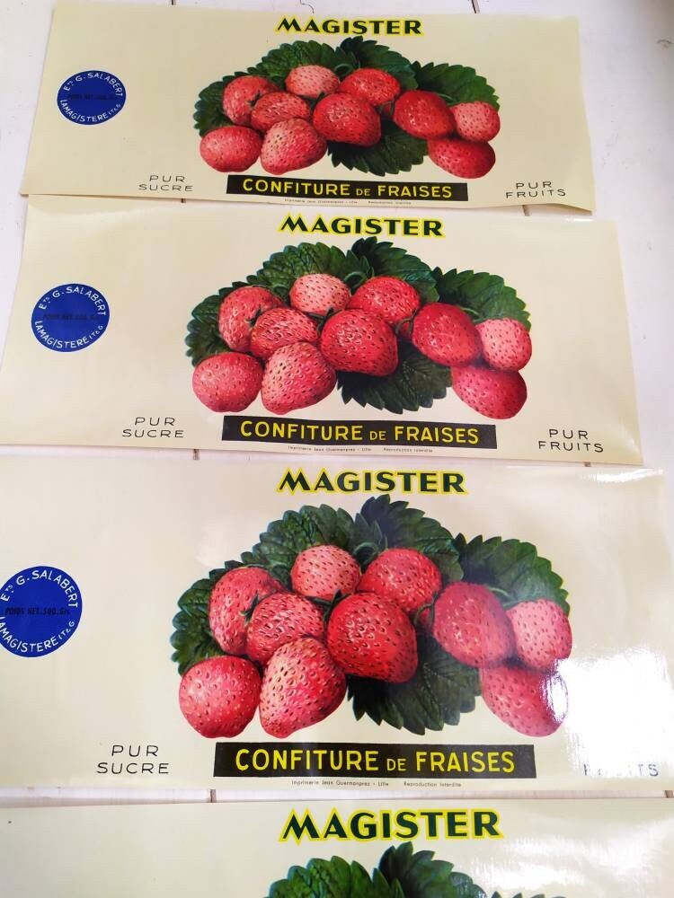 Lot de 4 Étiquettes Vintage Français Strawberry Jam, Publicité Français, Étiquette Vintage, Craft Pr