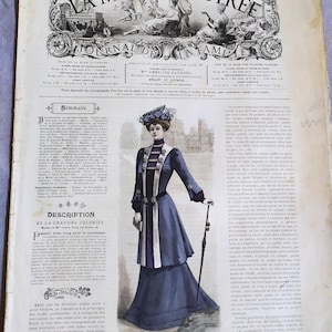 Antique 1901 French Woman&#39;s Fashion Magazine, La Mode  Illustre de la famille Journal, French fashion history, Paris Fashion Journal No.10