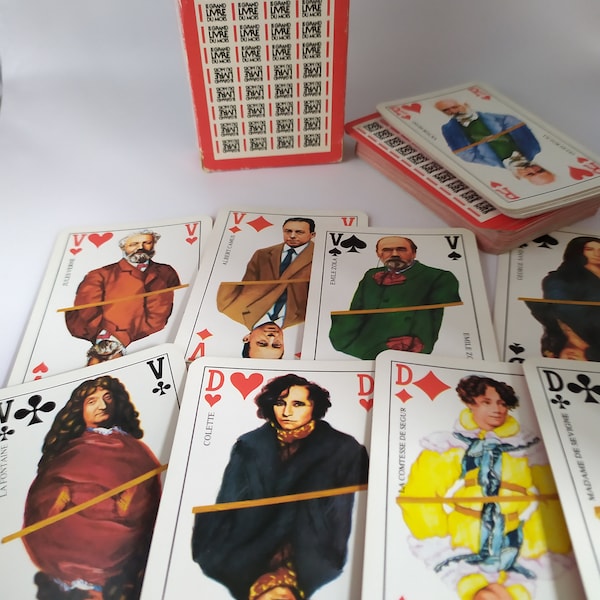 Vintage Set of Famous French Writers  Playing  Cards, Brepol Paris, Made in France,  French Deck of cards