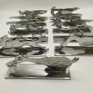 Fabulous Vintage Set of 11 French Art Deco Animal Metal Knife Rests, French Table Setting, Animal Knife Rests