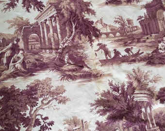 Stunning Vintage French  Purple  Scenes de Peche Toile de Jouy Fabric   Sewing Project / Country French Home / Cushions 376 CMS L