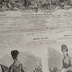 Antique 1874 French Woman&#39;s Fashion Magazine, La Mode  Illustre de la famille Journal, French fashion history, Paris Fashion Journal No.27