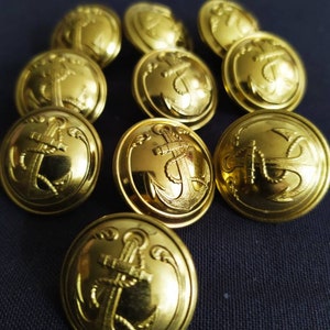 Vintage French Navy Brass Buttons - Set of 10 - Marine Anchor