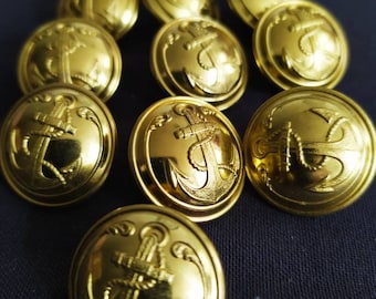 Conjunto de 10 grandes botones vintage de latón de la marina francesa de 2,5 CMS, artículos de colección y proyectos de costura, Buton Troupes de Marine, botones Blazer