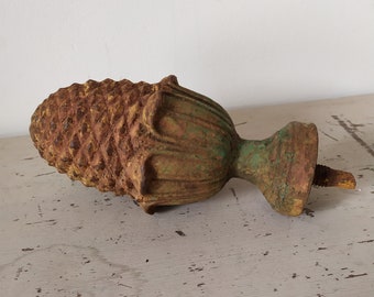 Antique French Heavy Cast Iron Acorn Finial, French country deco