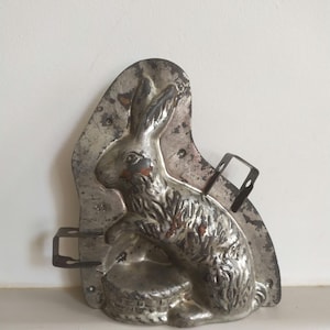 Large Vintage  Easter Bunny Rabbit Standing with Basket Two Part Metal Chocolate Mold with Clips, Collectors Item, Easter Chocolate 19 CMS H
