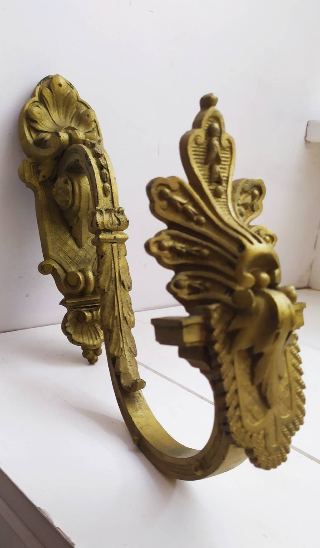 Superbe Énorme Monumental Antique Français Rideau de Bronze Drape Holdback, Château Chic, Grand Déco