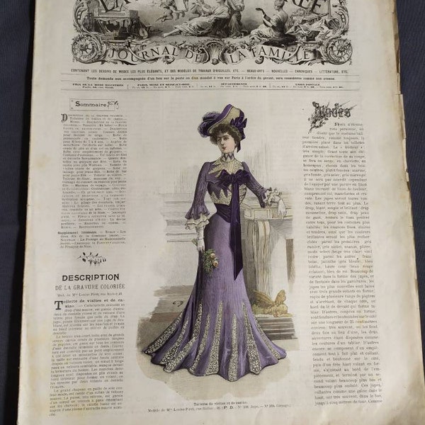 Antique 1901 French Woman's Fashion Magazine, La Mode  Illustre de la famille Journal, French fashion history, Paris Fashion Journal No.35