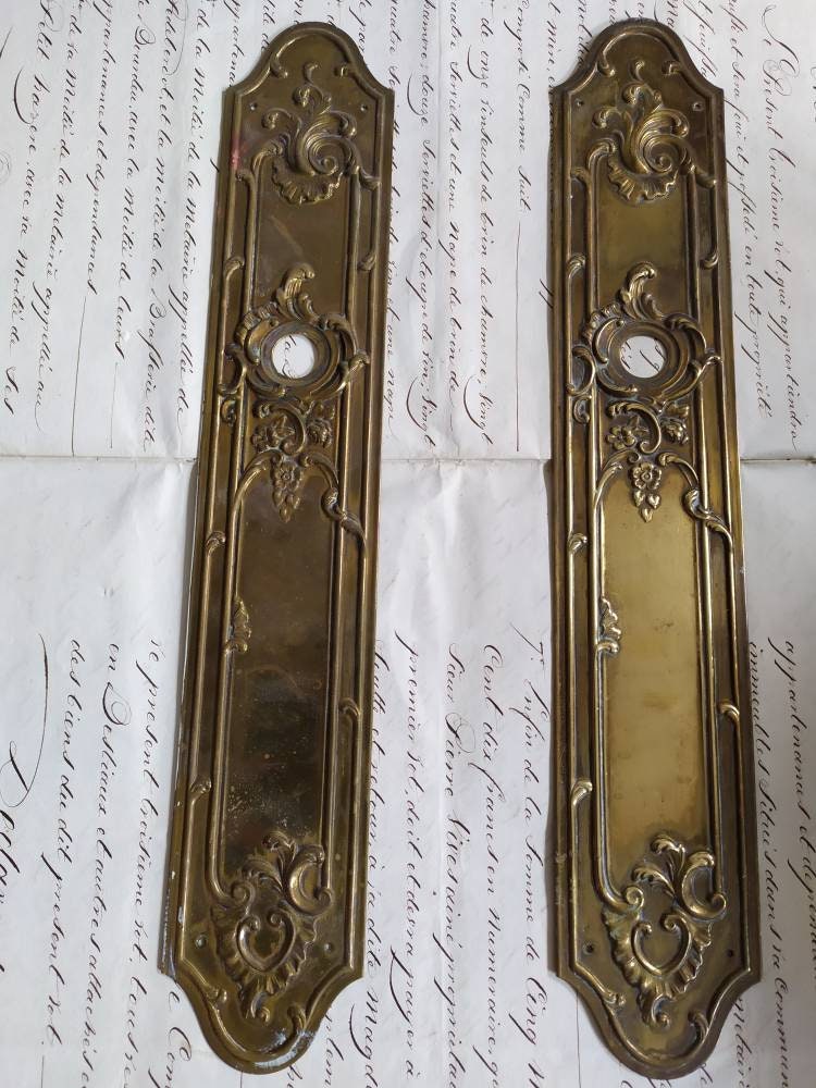 Ex Chateau Paire de Pièces Français Louis Xv Finger Plate Empire Plaque Door Push, Plates, Hardware,