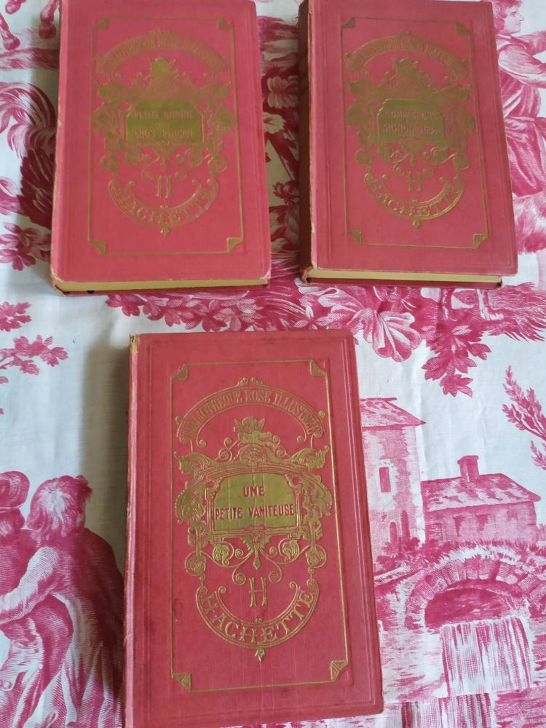 Set of 3 Vintage French Books, Bibliotheque Rose, Vintage Red French ...