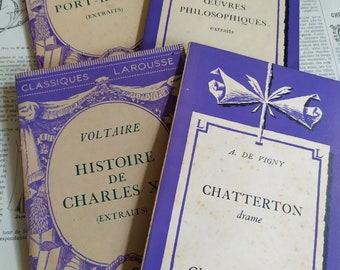4er Set Vintage französische Taschenbücher, Larousse Paris, Vintage französische Bücher, französische Deko, Geschenkidee, Vintage Bücher
