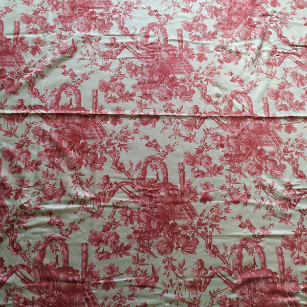 Superbe très grand morceau de tissu vintage Français Toile de Jouy, projet de couture, Marie Antoinette, décor français romantique, Frenh chic