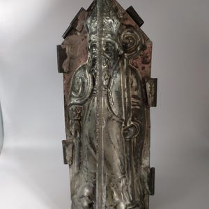 Antique Saint Nicholas Chocolate Mold: Father Christmas Metal Mould (18.5cm/7.5&quot;)