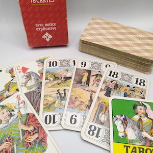 Vintage complete set van 78 Franse tarotkaarten, Franse tarotkaarten, Frans kaartspel