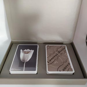 Juego de cartas vintage de bridge de Laurent Perrier en caja: contiene 2 barajas de 52 cartas, publicidad de champán francés