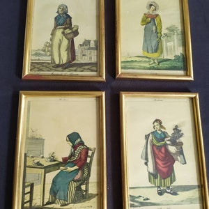Vintage French Costume Prints - Set of 5 Gold Leaf Frames