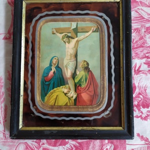 Antique French Framed Religious Print: Napoleon III Style
