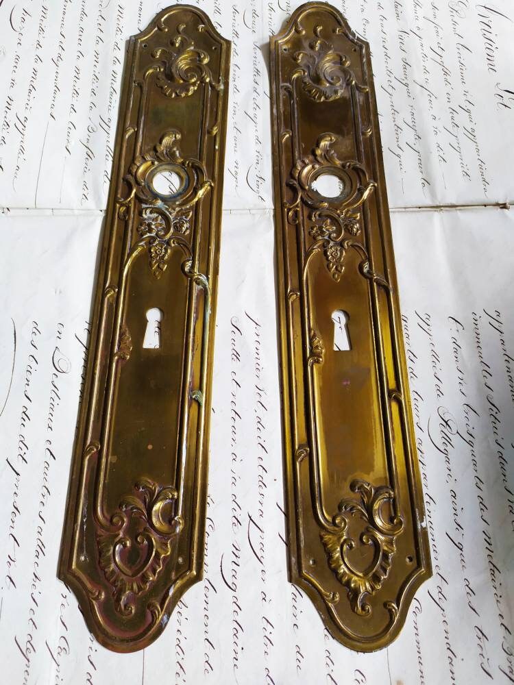 Ex Chateau Paire de Pièces Français Louis Xv Finger Plate Empire Plaque Door Push, Plates, Hardware,