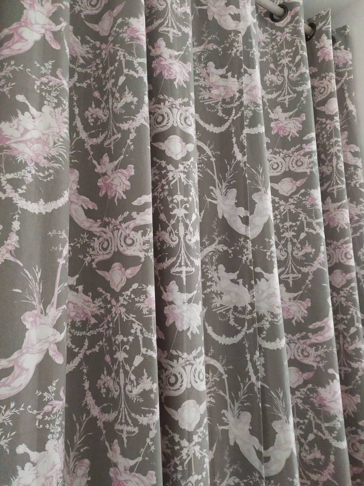 Paire de Superbes Rideaux Toile Jouy en Très Bon État. Boudoir Chic Moderne Français, Made in France