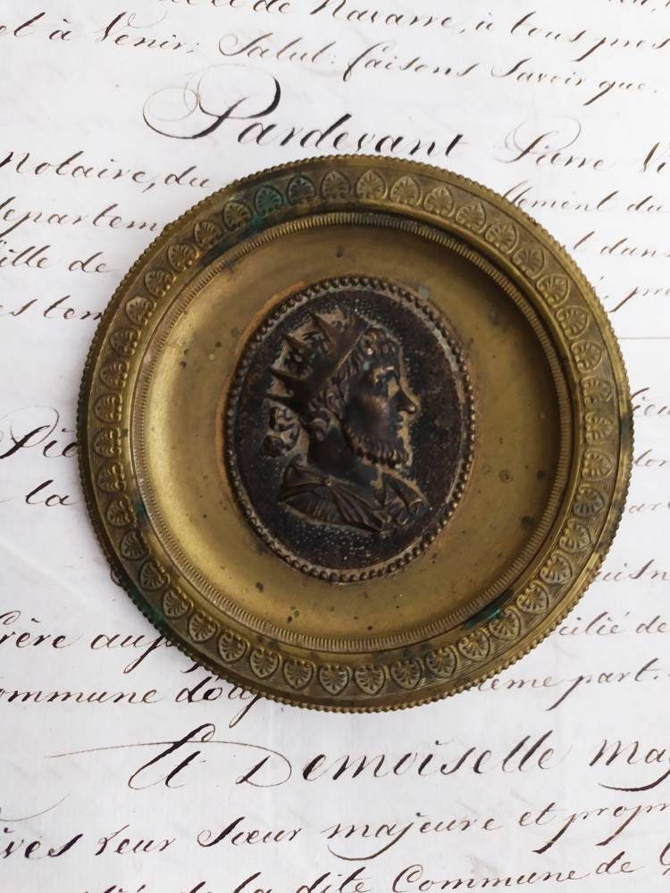 Grande Poignée de Porte/Porte-Rideau Antique Premier Empire Bronze Armoire Ex Château Local, Médaill