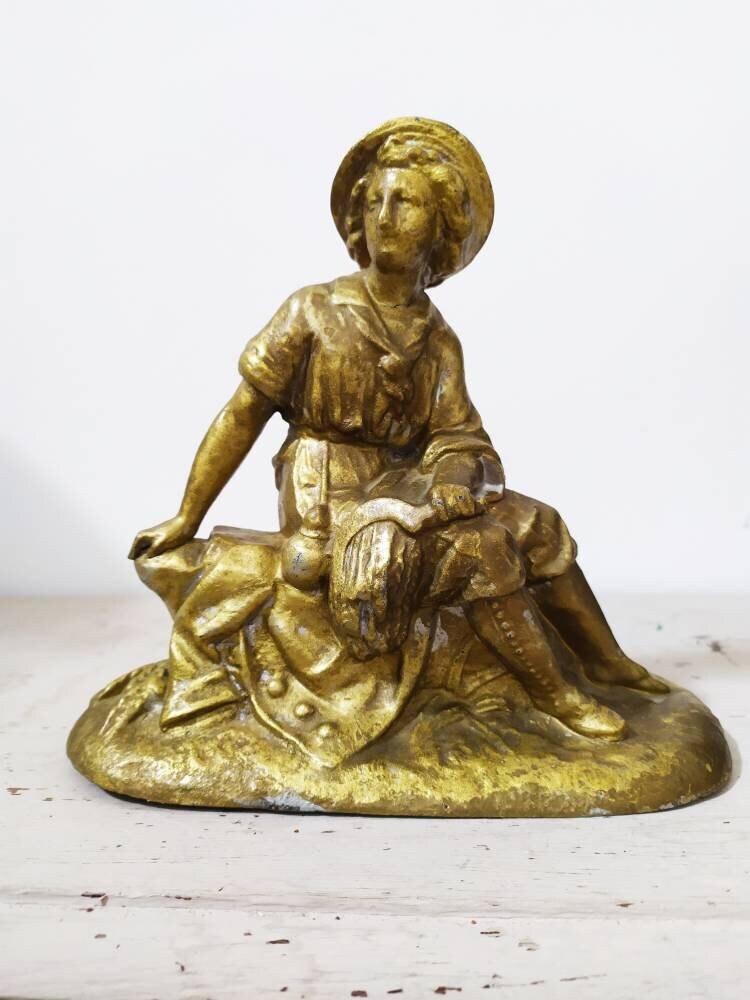 statue Antique en Français Métal d'un Ouvrier Agricole avec Un Sycth, Décor de Manteau, Serre-Livre,