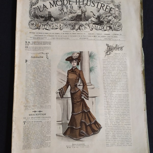 Antique 1903 French Woman's Fashion Magazine, La Mode  Illustre de la famille Journal, French fashion history, Paris Fashion Journal No.40