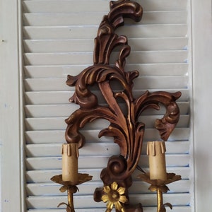 Vintage Italian Wooden Wall Sconces: Rococo Chateau Chic Light
