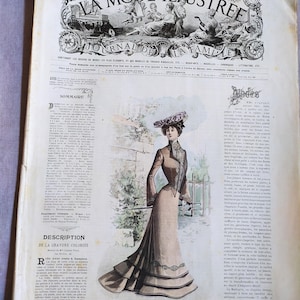Antique 1902 French Woman&#39;s Fashion Magazine, La Mode  Illustre de la famille Journal, French fashion history, Paris Fashion Journal No.15