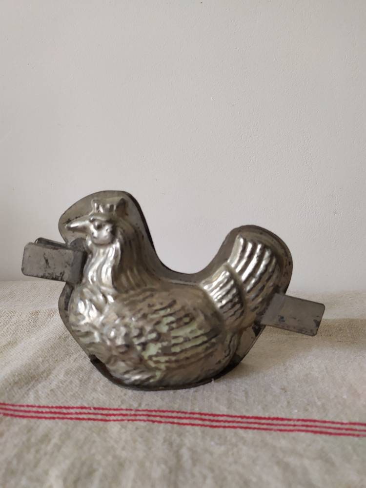 Vintage Français Letang & Fils Hen Chicken 2 Part Chocolate Mold Mould 10 cms/4 ~ Metal ~Pâques Coll