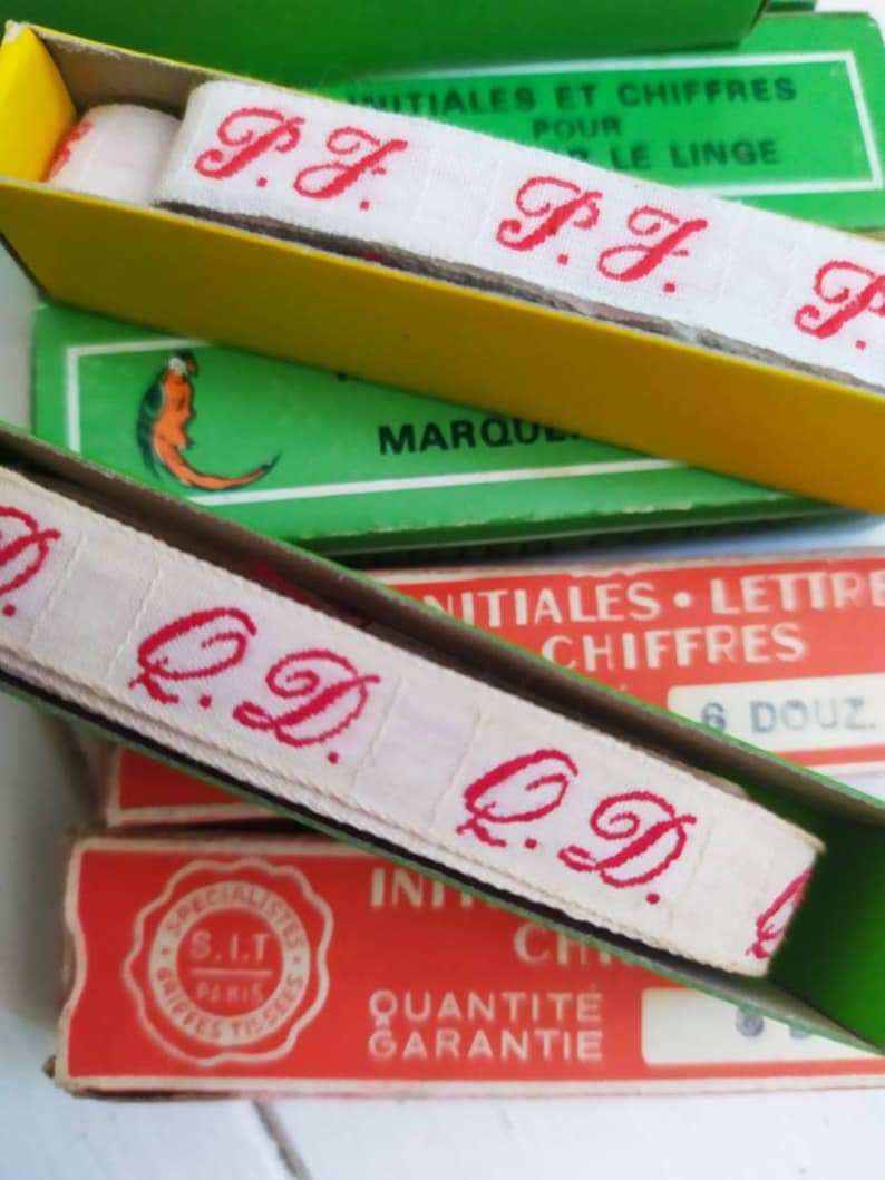 Script letters French Laundry Linen Ribbon   Monograms Markers Vintage french laundry labels letters linen kitchen cloth