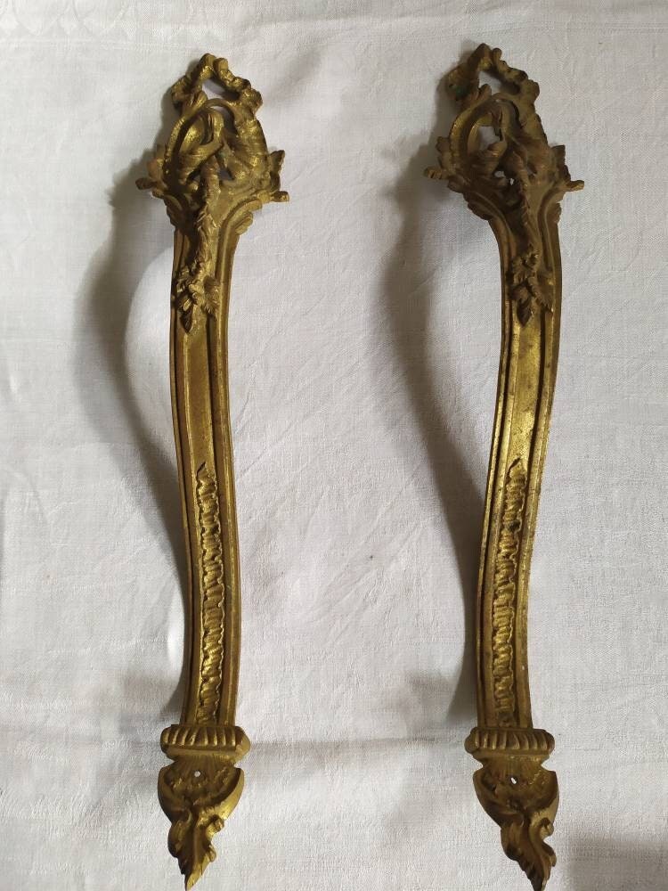 Stunning Antique  French Pair of Louis XV Rocaille  style Ormolu Curtain Pole  Holders - Large 45 CMS 17.5" H, Chateau Chic