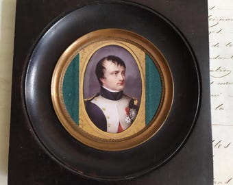 アンティーク ナポレオン ミニチュア絵画 ナポレオンとジョゼフィーヌ・ボナパルトの額入りミニチュア肖像画