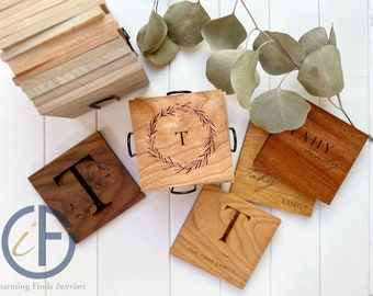 Custom Wood Coasters | Wedding Gift | Family Name | Custom Monogram | Anniversary Gift | Bridal Shower