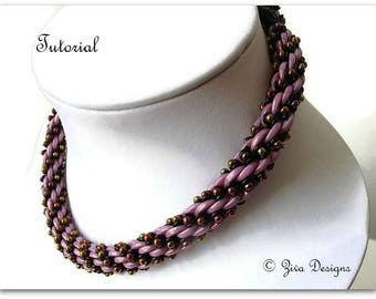 Crescent bead tutorial for choker or necklace, beadweaving rope pattern, O and fringe/drop beads beadwork jewlery instructions