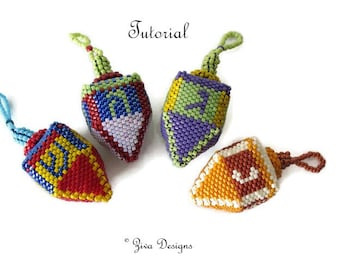 Beadweaving 3D geometric artistic dreidel pattern w/delica and seedbeads, peyote instructions, Judaica gifts, Hanukkah XMAS holiday ornament