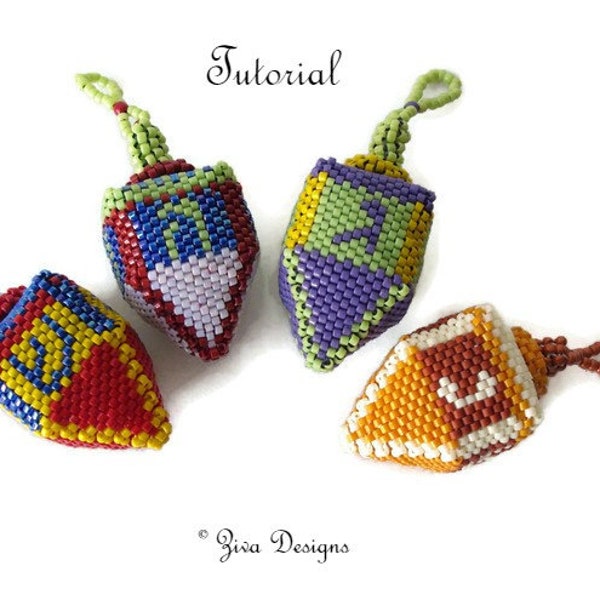 Beadweaving 3D geometric artistic dreidel pattern w/delica and seedbeads, peyote instructions, Judaica gifts, Hanukkah XMAS holiday ornament