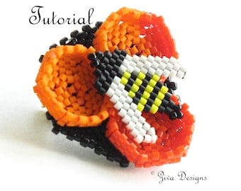 Beaded Brooch instructions made with Delica beads. Beadweaving geometric pin tutorial Brick and Peyote stitch pattern "Honeycomb Brooch"