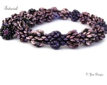 Beadweaving necklace tutorial, superduo beading instructions, beaded choker pattern, Jewelry beadwork tutorial,Earrings bonus tutorial"Piña"