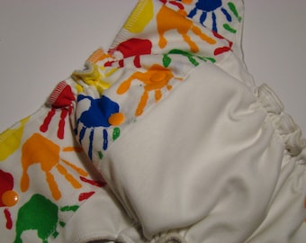Hand Print Eco Friendly Cloth Nappy, Bamboo Cloth Diaper In OS Size
