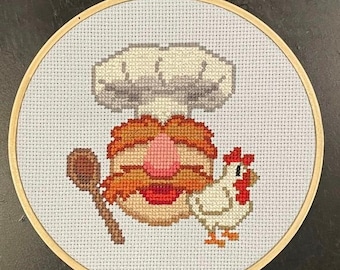 Swedish Chef & Chicken Cross-Stitch Pattern PDF