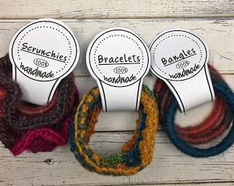 Plantilla de exhibición de Scrunchie, pulseras y brazaletes de envoltura circular imprimible - PDF descargable - Etiquetas de la tienda de exhibición del mercado de exhibición de feria artesanal